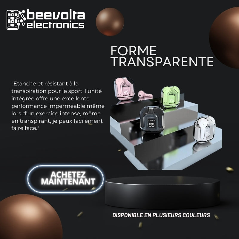 🎧 Écouteurs Bluetooth Sans Fil BT30 TWS 🔥 Son Clair & Design Transparent