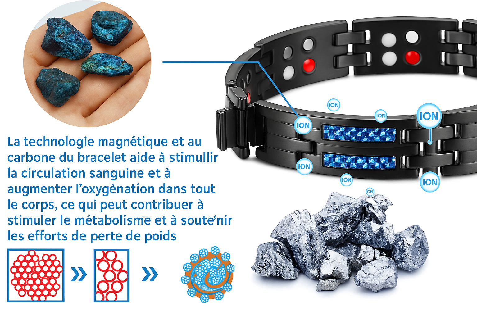🧲 Blue Carbon Titan Bracelet – Élégance, Énergie & Bien-Être