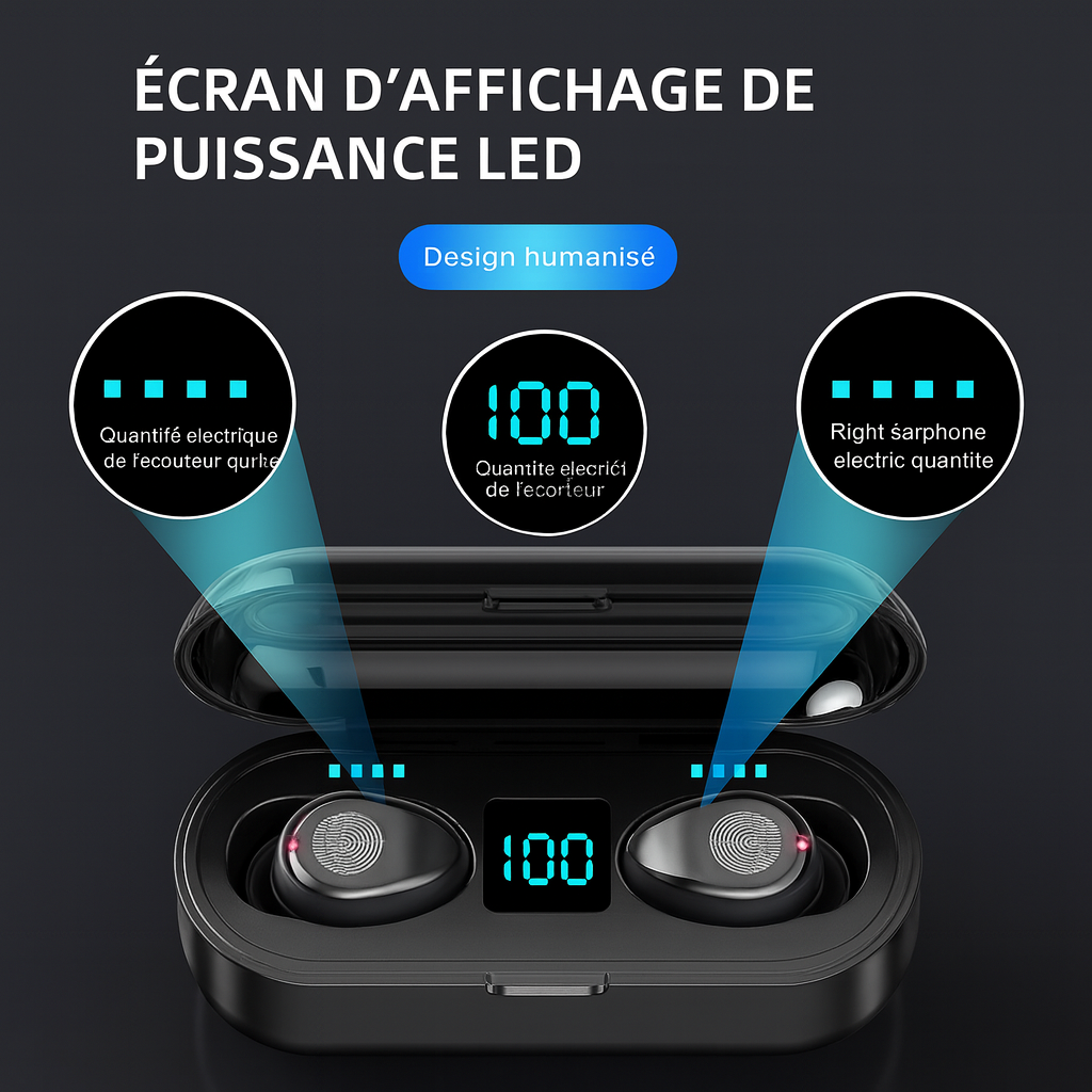 🎧 Écouteurs Sans Fil Bluetooth 5.3 – Son Haute Définition & Boîtier Power Bank Intelligent