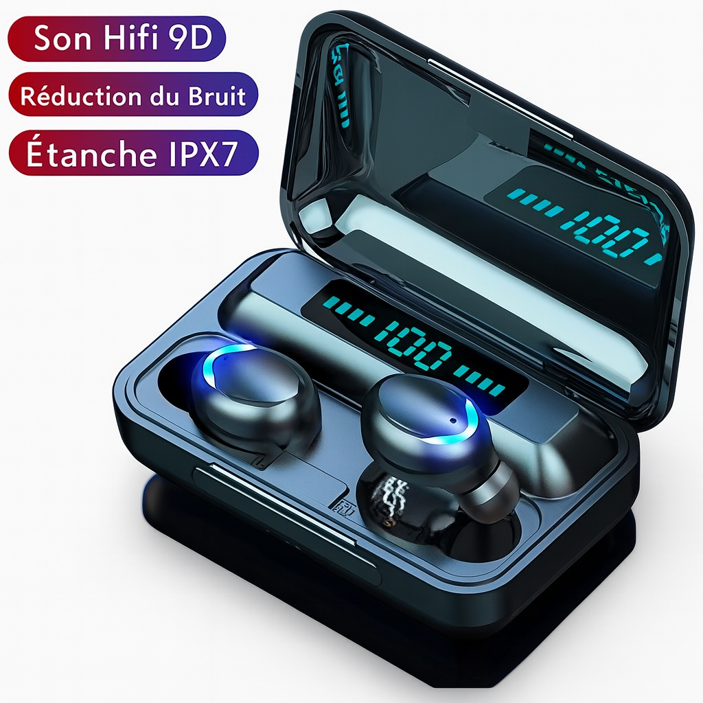 🎧 Écouteurs Sans Fil Bluetooth 5.3 – Son Haute Définition & Boîtier Power Bank Intelligent