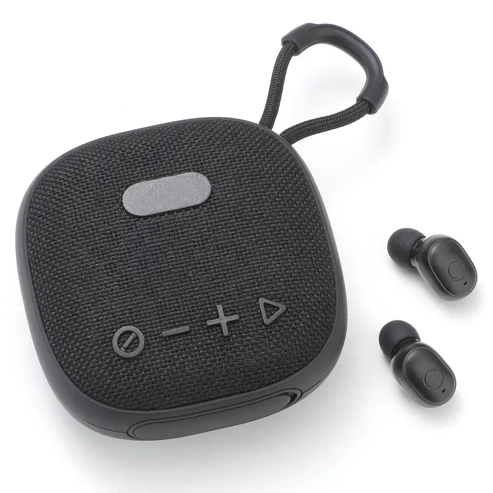 Haut-Parleur Bluetooth Portable avec Oreillettes Sans Fil Intégrées – Audio 3D Hi-Fi  Combo Audio 2-en-1 : Écouteurs TWS + Haut-Parleur Bluetooth, Son Puissant et Clair